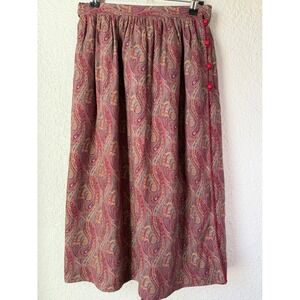 60s/70s ILGWU Vintage Paisley Print Full Length Skirt‎ Made In USA